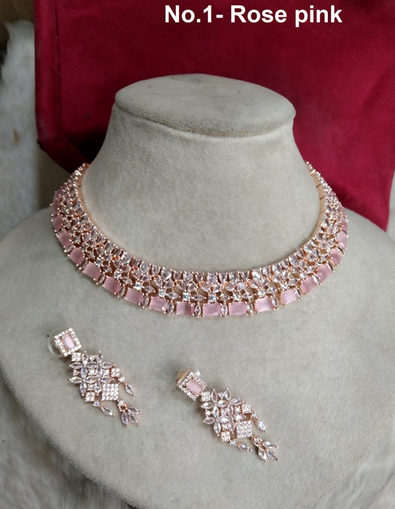 Pink Rose Gold CZ Diamond Necklace