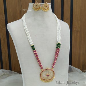 Indian Polki Long Rani haar Ad  Necklace set Jewelry Jewellery /Bollywood Style Gold Finish South Indian wedding bridal Jewelry/gift for her