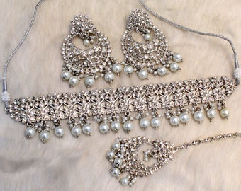 Rose Gold Choker Necklace Set, Crystal Rhinestone Indian vinland  Jewelry