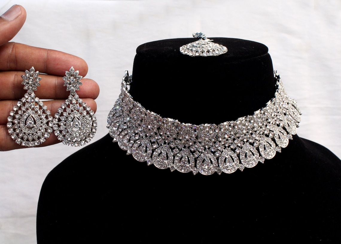 Silver Choker /silver Choker Necklace Set/ Bollywood Necklace Etsy