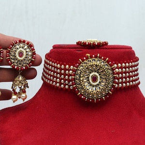 Bijoux indiens bijoux Kundan tour de cou ensemble collier ensemble/Bollywood vert, marron tour de cou collier ensemble de bijoux