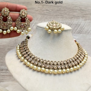 Bijoux indiens/Ensemble de collier en or foncé polonais Mehndi/Ensemble de bijoux indiens en or bollywoodien Fairlawn/Ensembles de demoiselle d&#39;honneur