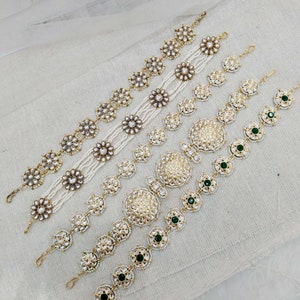 Indiase zendspoel Matha Patti-kopstuk sheesh fool/Bollywood-kopstuk Tikka-haarketting / Indiase hoofdsieraden/Pakistaanse hoofdsieraden