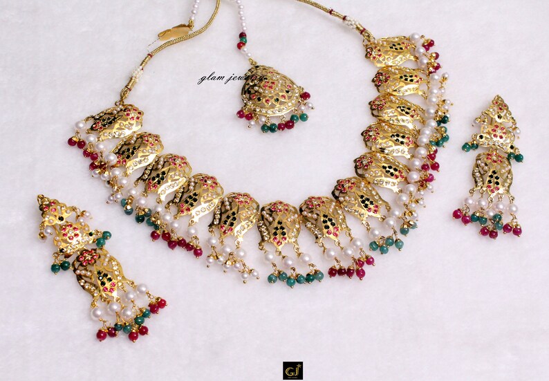 Jadau Navrattan Choker Necklace Set/bridal Indian Bollywood Etsy