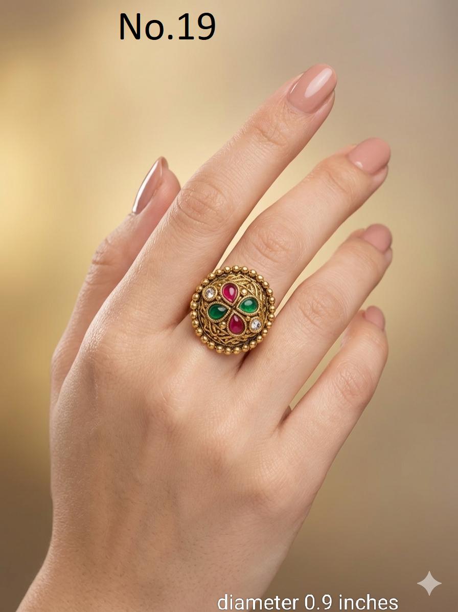 IndianJewelry ＊RINGのみ Adjustable Gold Plated Indian Ring, Big Round Bridal Jewelry - Etsy