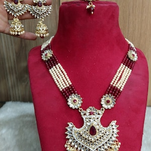 Rani Haar Kundan lange Halskette Set / vergoldete indische Halskette Set / indische Kundan Schmuck / muslimische lange Halskette Set