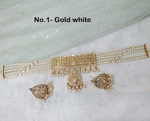 Choker Necklace Set jadau Gold Bollywood Indian Choker Set