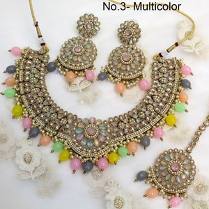 Indian Jewelry Jewellery/Antique gold peach. multicolor, pink necklace Set/Bollywood Gold Indian Jewelry Jewellery cello Set No.3- Multicolor