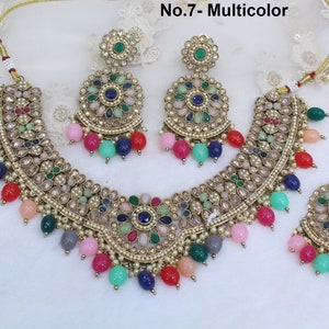 Indian Jewelry Jewellery/Antique gold peach. multicolor, pink necklace Set/Bollywood Gold Indian Jewelry Jewellery cello Set No.7- Multicolor