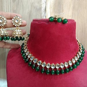 Indian Jewelry Jewellery , Kundan necklace Set Indian Wedding Semi Bridal Ethnic Bridal Necklace, bridesmaids set, Punjabi set