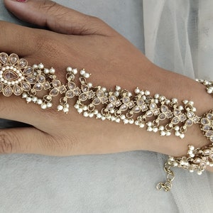 Indian Hand Bracelets Jewelry Jewellery/dark Gold Plated Bridal Bracelet pair Finger ring Bollywood Jewelry/bracelets/Wedding bracelets