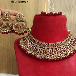 Necklace Set Indian Jewelry Jewellery Bridal dark Gold Necklace Earrings Tikka Tika Set/Bollywood Necklace Set/Indian nisha necklace Set