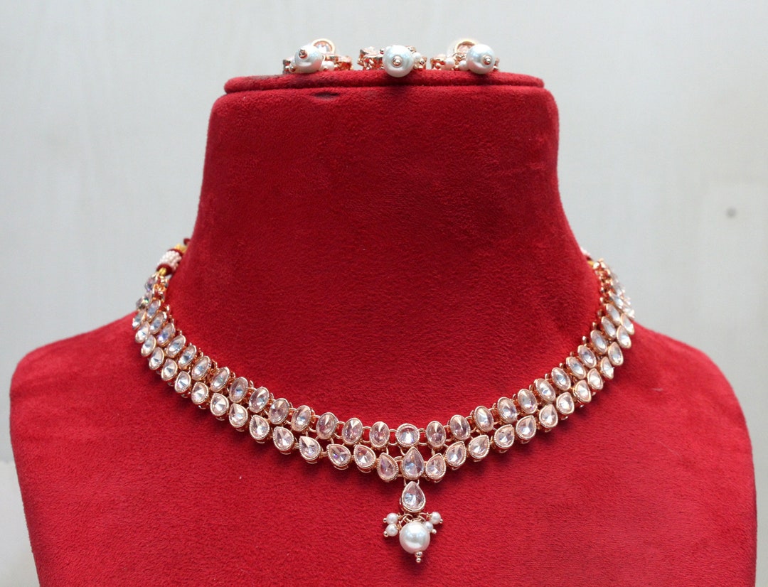 Necklace Set /rose Gold Necklace Set/ Bollywood Necklace Etsy