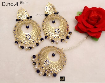 Jadau Gold Plated Earrings Tikka Set, Indian Jewelry