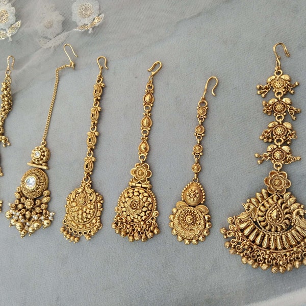 Indian Tikka Gold finish Headpiece /Bollywood Maang Tikka Tika South Indian Hair Jewelry Jewellery/polki tikka Chain Headpiece