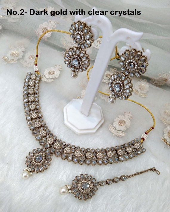 Indian Jewelry Jewellery mehndi Polish Dark Gold Necklace Set
