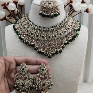Necklace Set Indian Jewelry Jewellery Bridal dark Gold Necklace Earrings Tikka Tika Set/Bollywood Necklace Set/Indian necklace Set