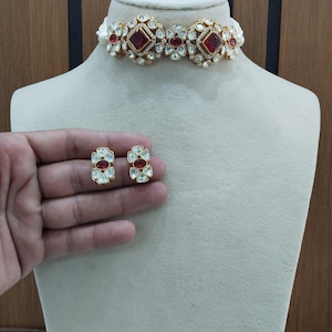 Moissanite kundan Choker Set Earrings Set/Gold choker set Indian Jewelry Necklace Set/Indian bridal sunita Choker Set
