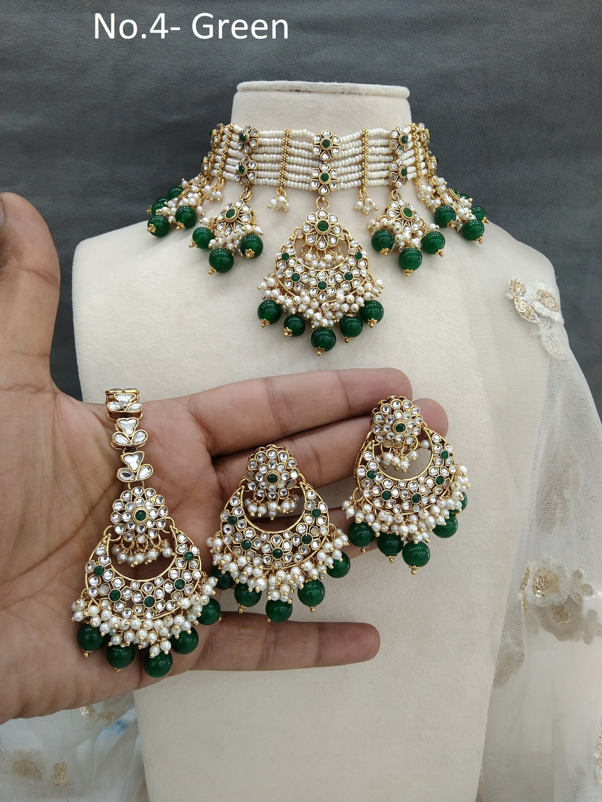 Kundan Choker Necklace Earrings Set, Indian Jewelry Diplo Set - Etsy  Singapore, image size:2000x2667