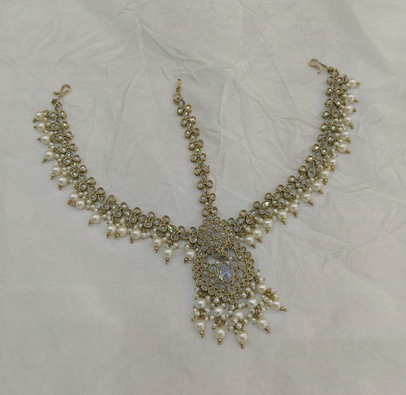 Bandeau maatha Patti en or antique : chaîne de cheveux indienne Tikka image 13