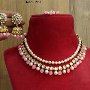 Indian Jewelry Jewellery , Kundan Layered necklace Set Indian Wedding Semi Bridal Ethnic Bridal wilson Necklace, bridesmaids set
