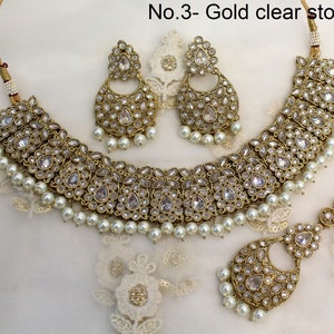 Indian Jewelry Jewellery/dark gold Bridal necklace Set/Bollywood Gold Indian Jewelry Jewellery Necklace Set/ Wedding setu Sets No.3-Gold clearstone