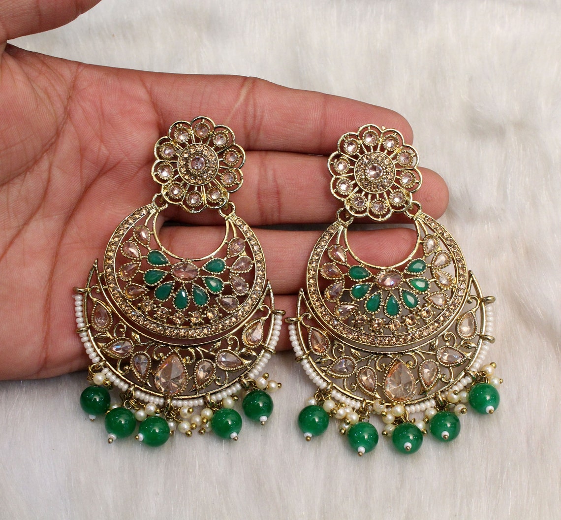 Joyería india / oro pendientes indios Tikka Set / oro oscuro Etsy España