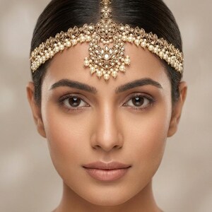 Bandeau maatha Patti en or antique : chaîne de cheveux indienne Tikka No.1- Antique Gold