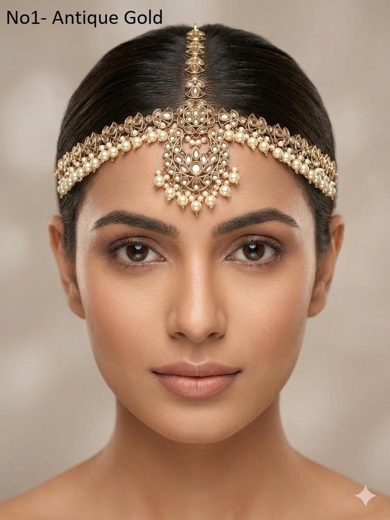 Bandeau maatha Patti en or antique : chaîne de cheveux indienne Tikka No.1- Antique Gold