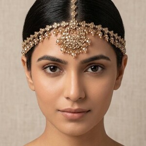 Bandeau maatha Patti en or antique : chaîne de cheveux indienne Tikka No.3- Antique Gold