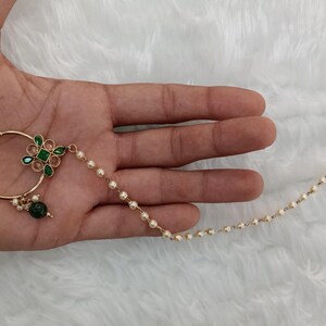 Indian Bridal Nose Ring Nath, Gold Plat, Non Pierced, Bollywood Jewelry image 8