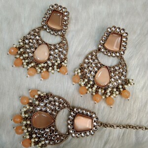 Indian Jewelry/Kundan Jewelry Earrings Tikka /Indian Earrings Tikka Set Jewellery/Pakistani kundan pulsar earrings Bollywood Set