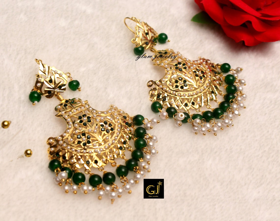Jadau Green Choker Necklace Set/Indian Pipal Patti Necklace | Etsy