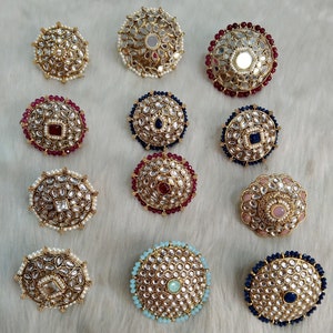 Adjustable Indian Ring Big Round /Gold Plated white kundan rings/Finger rings Big round bridal wedding ring hand accessory bridal