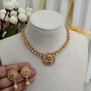 Indian Polki Jewelry Jewellery Necklace Set/ Bollywood Style Gold Finish South Indian bridal harf Jewelry