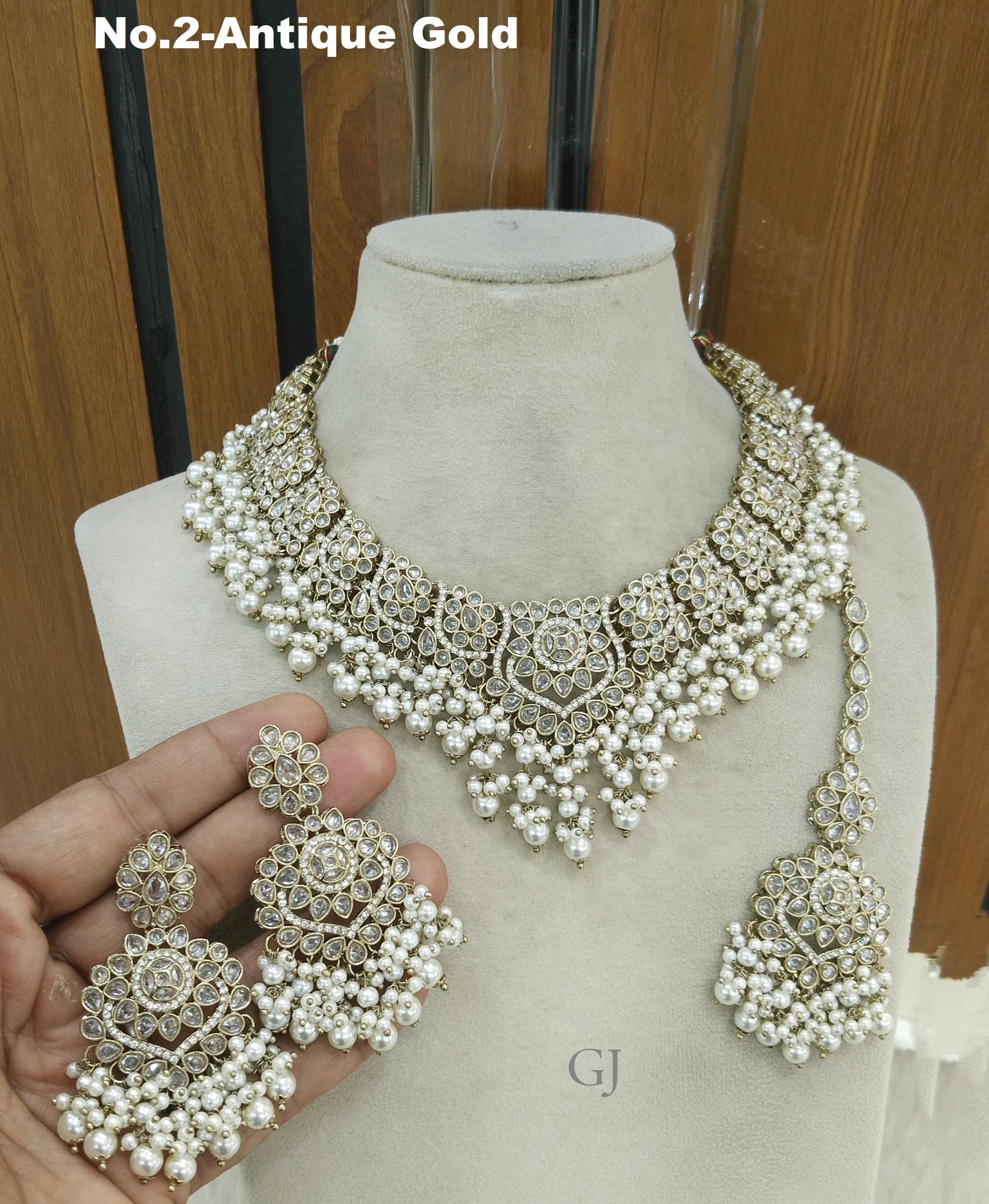 Lavender Crystal Indian Jewelry Set, Bollywood Bridal Necklace, Tikka Earrings Jass set