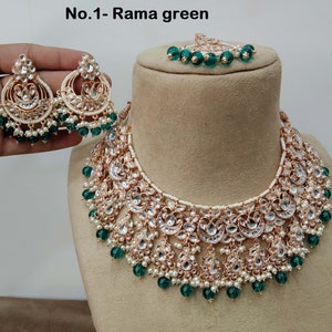 Indian Jewelry/ Gold Plated Bridal Kundan necklace Set Indian Maroon, White, Rama Bridal Jewellery kaskade  kundan Necklace Set