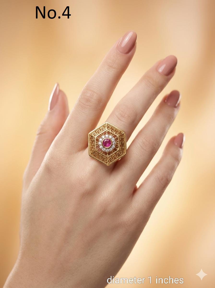 IndianJewelry ＊RINGのみ Adjustable Gold Plated Indian Ring, Bridal Hand Accessory - Etsy