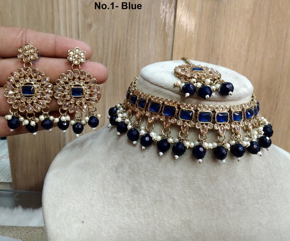 Dark blue choker necklace deals