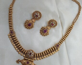 Set Di Gioielli Indiani Da Sposa Placcato Oro – Collana E Orecchini Stile Bollywood