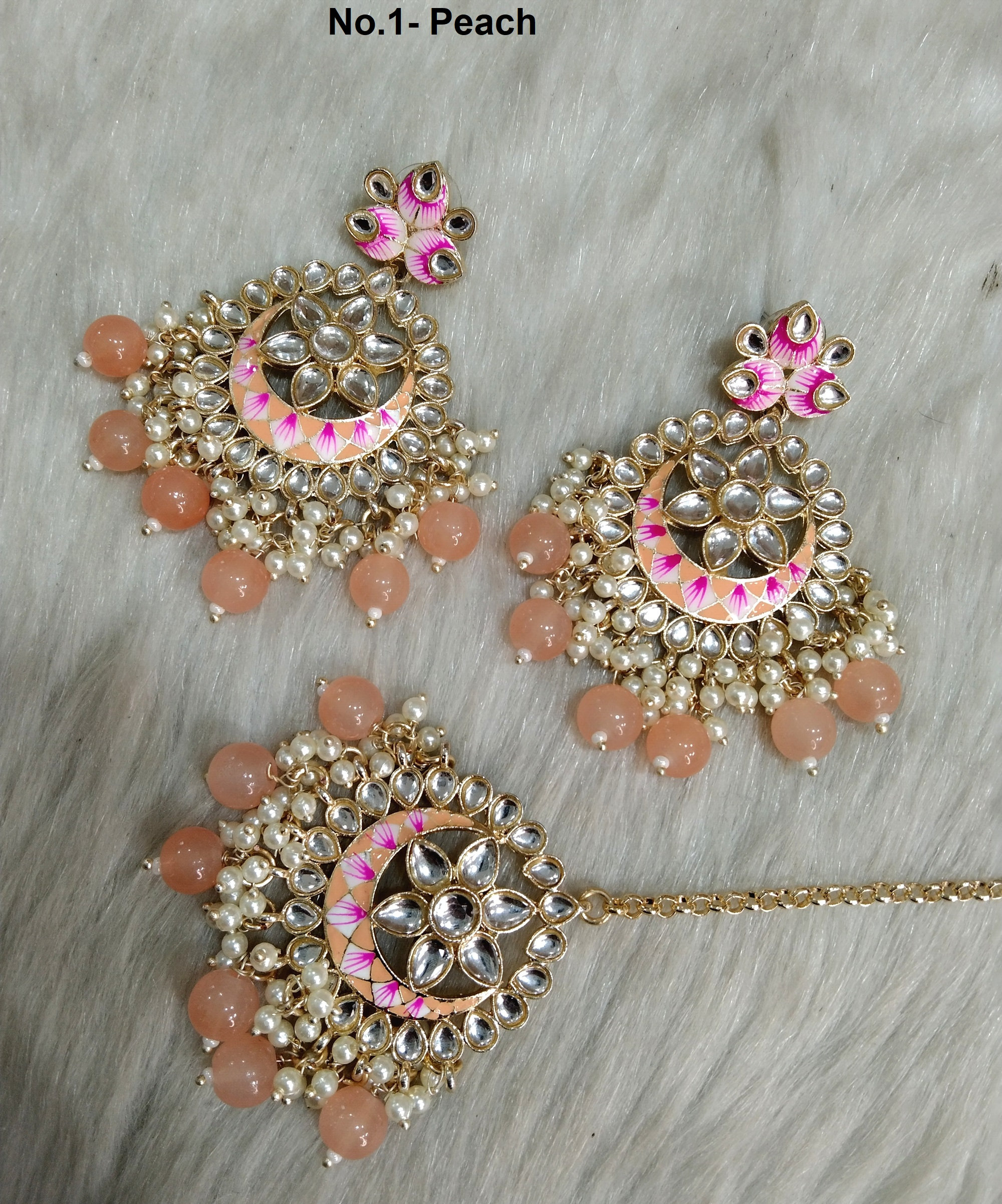 Aheli Kundan Studded Chandelier Earrings & Maang Tikka Set - Indian Traditional Bollywood Jewelry For Women - View #2
