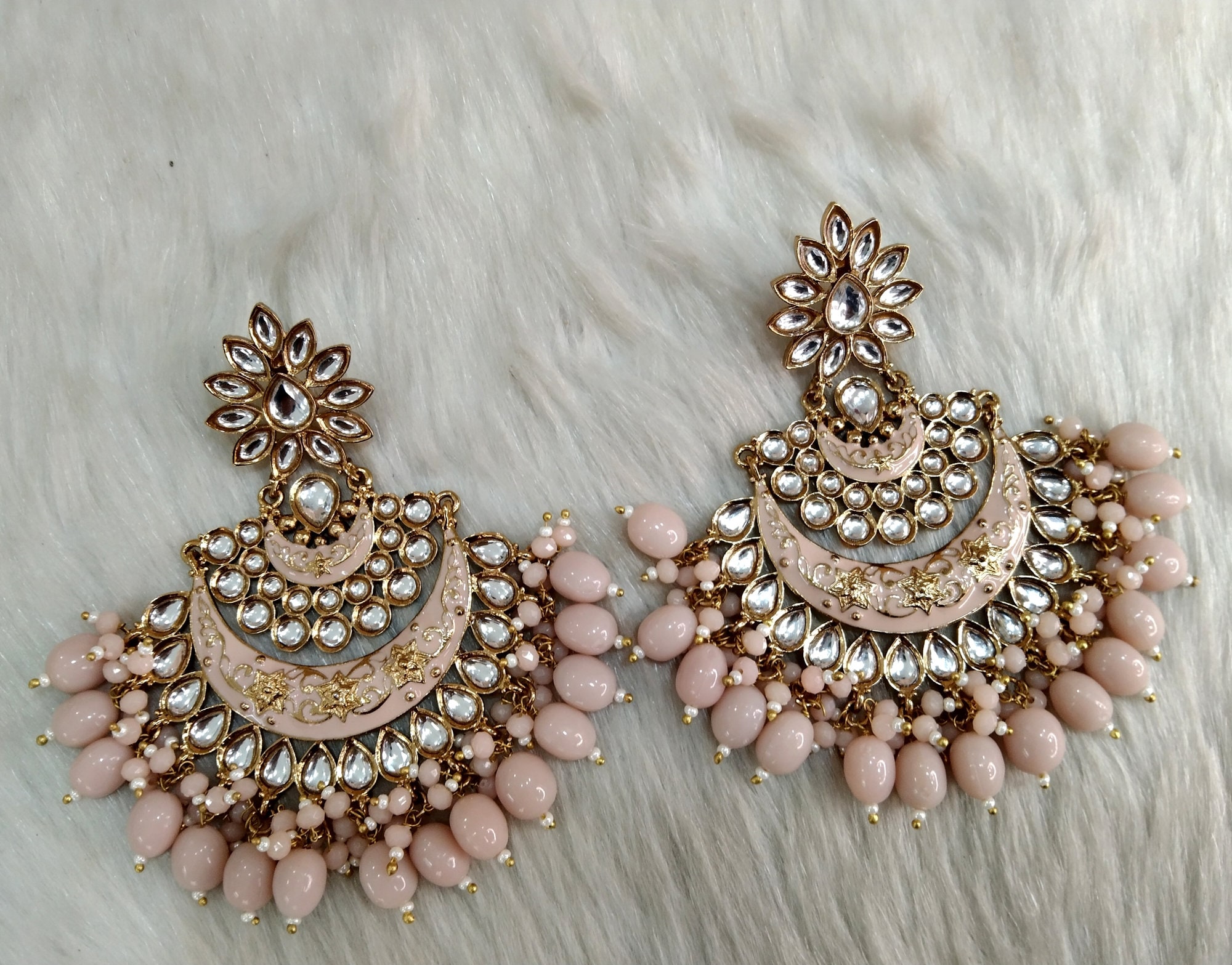 Peach earrings 2024 with maang tikka