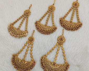 Gold Plated Jhumar Headpiece Passa, Bollywood Indian Jewelry