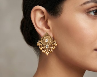 Indian Earrings, Gold Plated Wedding Niha Earrings Jewelry