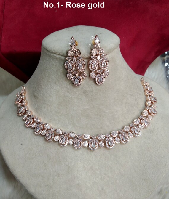 Rose gold diamond necklace and earring set deals