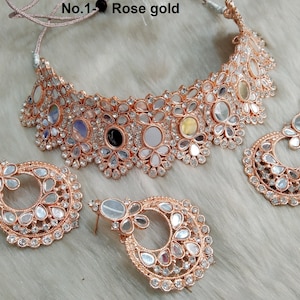 Choker set /Gold choker Mirror Necklace Set/ Bollywood Necklace Set/Indian Rose gold choker set/Gold Bridesmaid Jewelry/Women Necklace