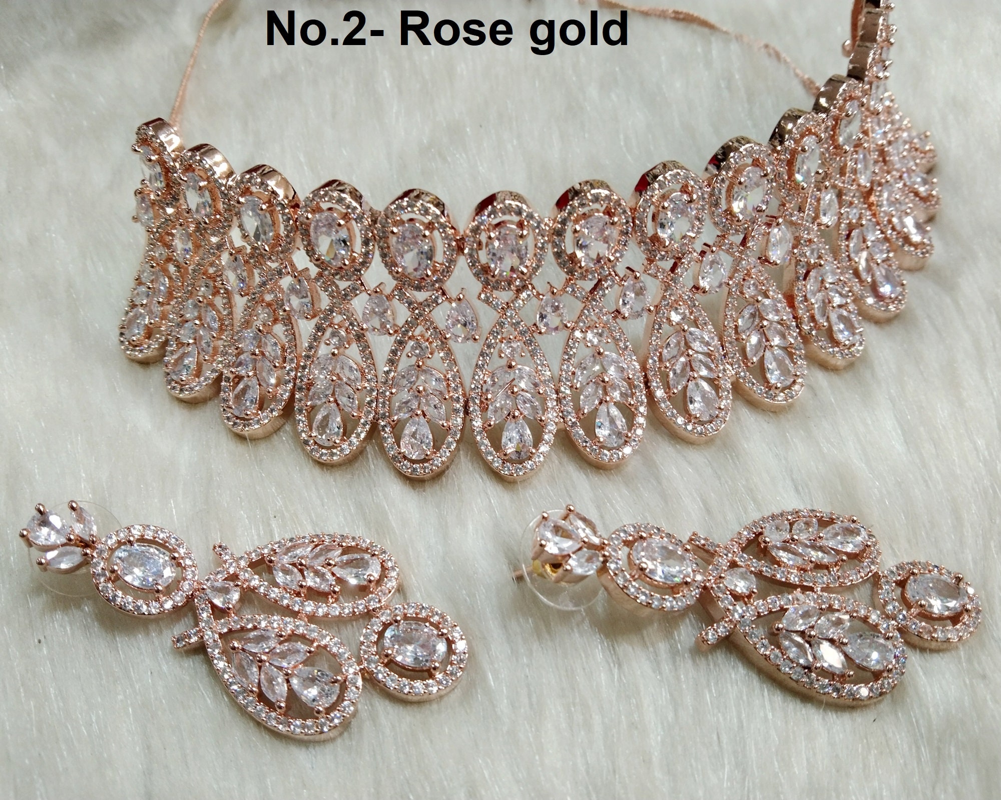 Rose Gold Cubic Zirconia Bridal Jewelry Set. CZ Crystal Wedding Neckla –  Glitzlure