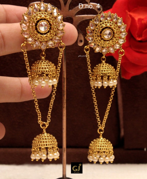 Light Pink Meenakari Jhumka with Golden Bali Earrings  FashionCrabcom