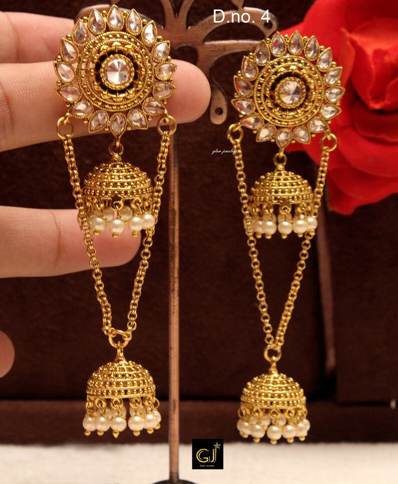 Jhumka Bali Gold White Hoop Big Kundan Earring/Bollywood Etsy