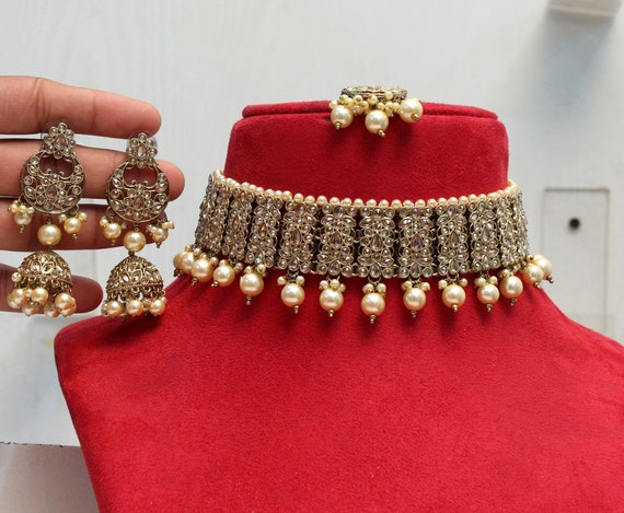 Choker Set Necklace Set/ Choker Jewellery Set /indian Choker Necklace  Set/bridesmaid Jewellry/ Indian Jewelry/ Bollywood Choker Learn Set 